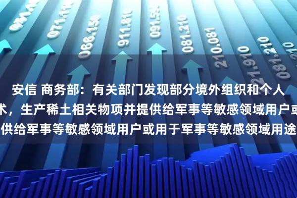安信 商务部：有关部门发现部分境外组织和个人从中国非法获取稀土技术，生产稀土相关物项并提供给军事等敏感领域用户或用于军事等敏感领域用途